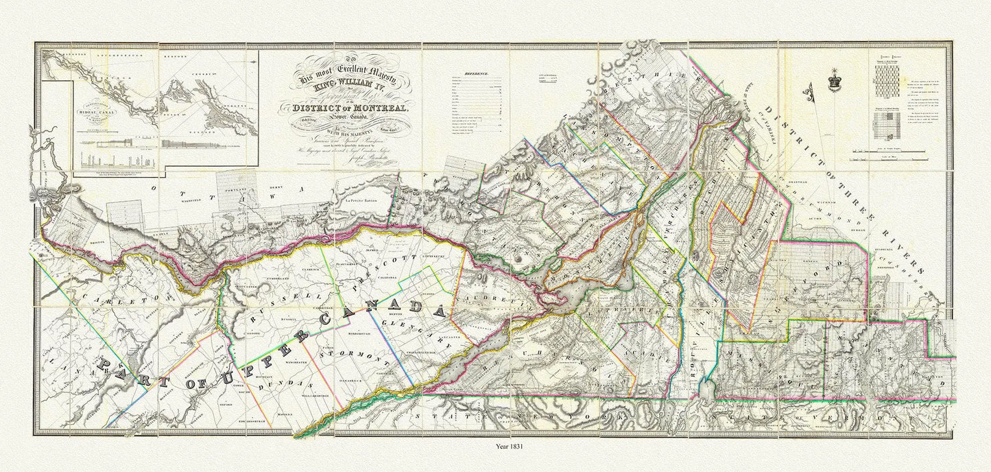 Wyld, Map of the District Of Montreal, Lower Canada, 1831 , map on heavy cotton canvas, 20x27" approx. - Image #1