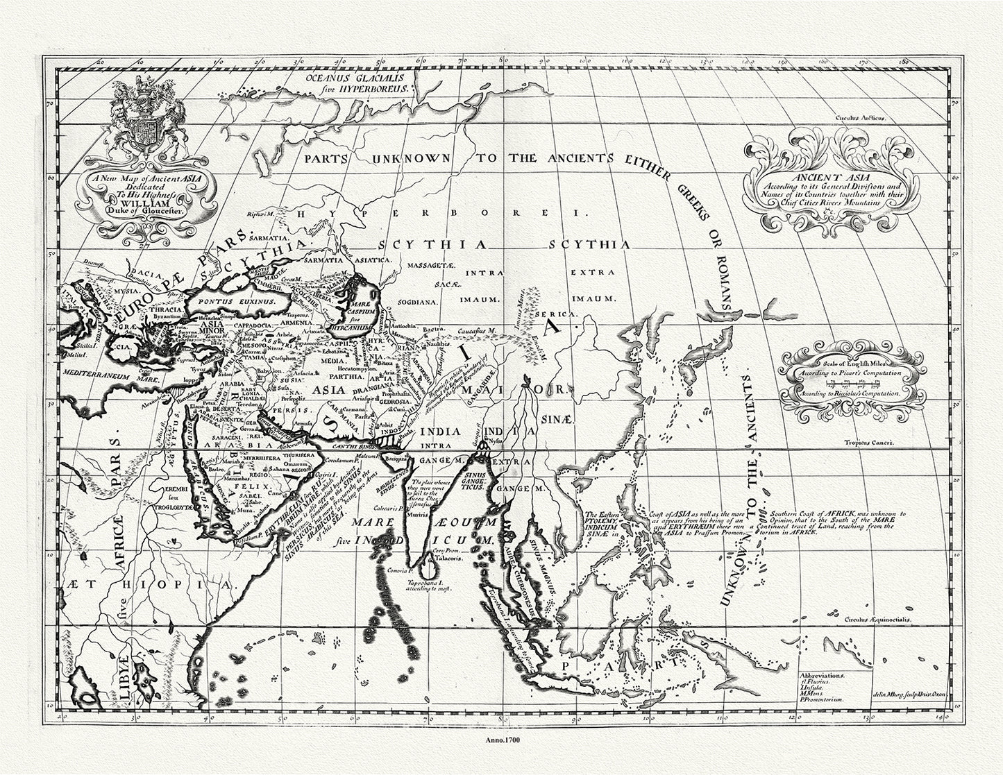 Asia: A New Map of Ancient Asia, Wells auth., 1700