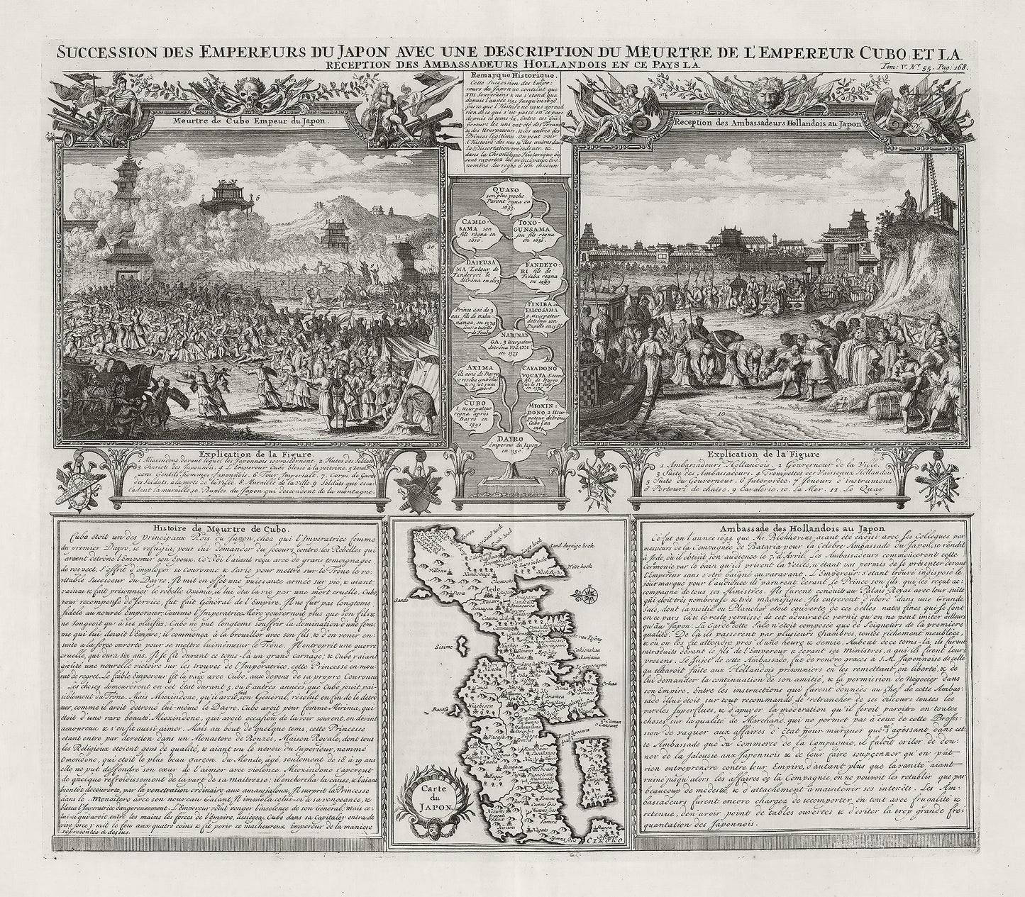 Asia: Japan: Henri Chatelaine - Tome V. No.55. Page 168. Succession des empereurs du Japon - 1718 - The Map Chest