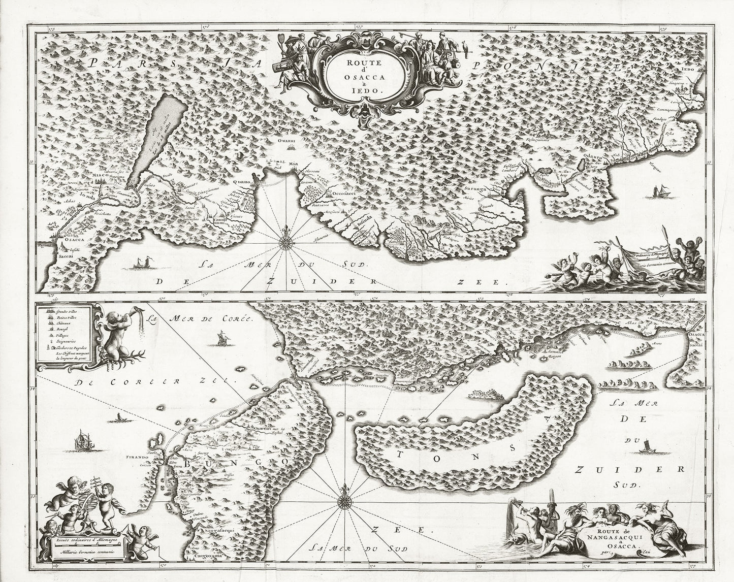 Asia: Japan: Route d'Osacca a Iedo. Route de Nangasacqui a Osacca par Eau.1680 - The Map Chest