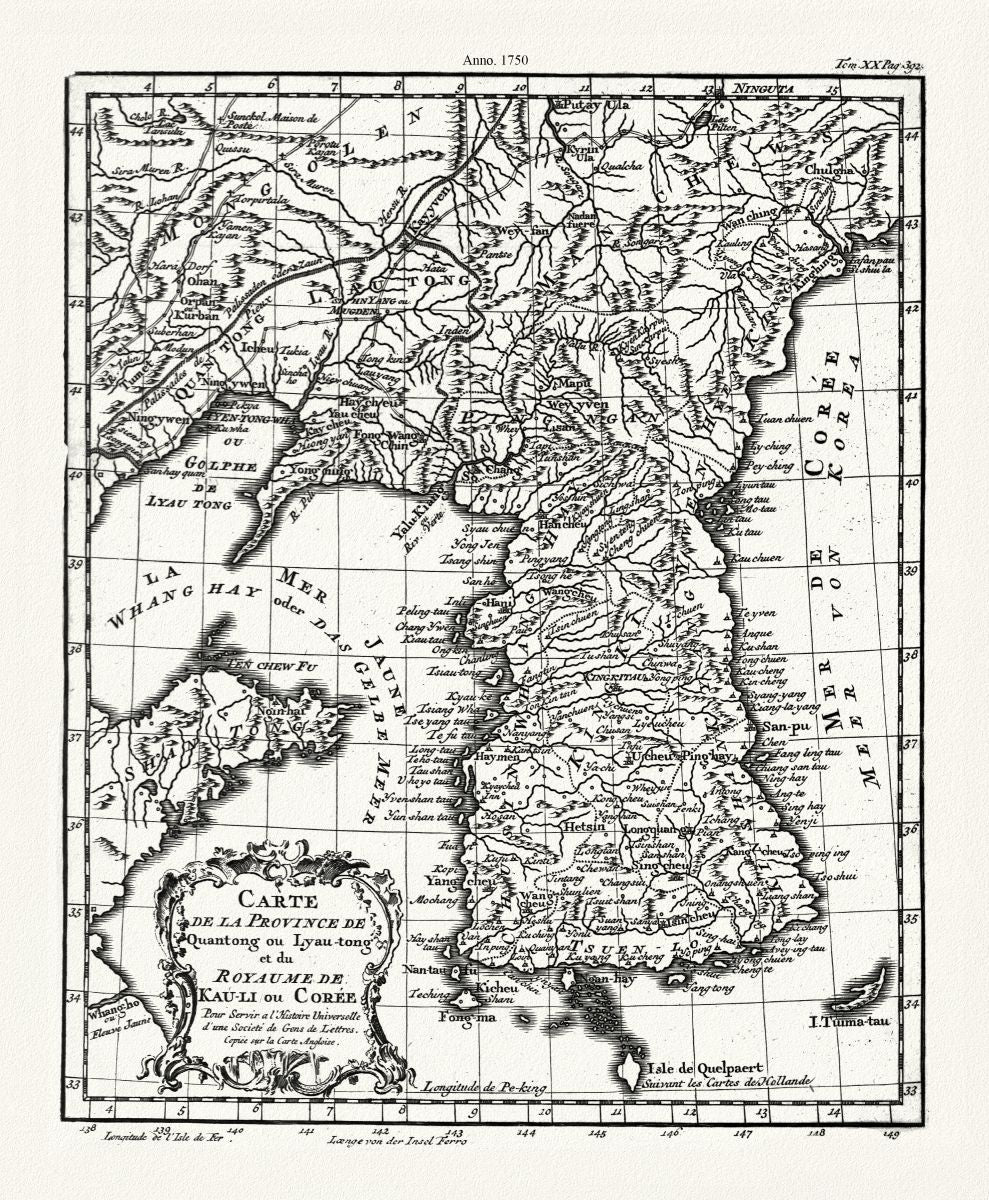 Asia: Korea: Bellin, Jacques Louis, Carte de la province de Quantong ou Lyau - tong et du Royaume de Kau - li ou Corée, 1750 - The Map Chest
