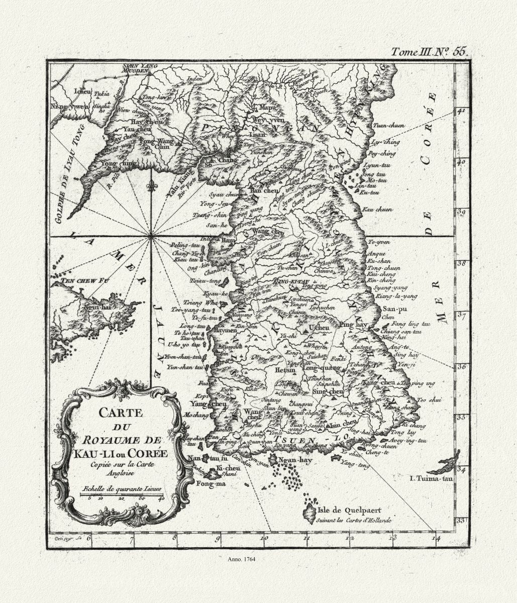 Asia: Korea: Bellin, Jacques Louis, Carte du royaume de Kau - li ou Coree, copiee sur la carte Angloise, 1764 - The Map Chest