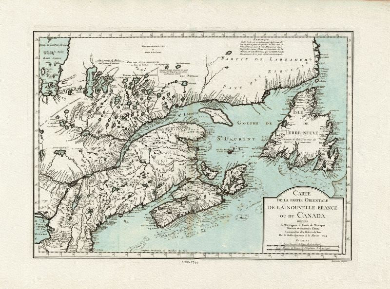 Atlantic Canada: Bellin, Carte de la partie Orientale (ou du Canada), 1744 repl124 - The Map Chest
