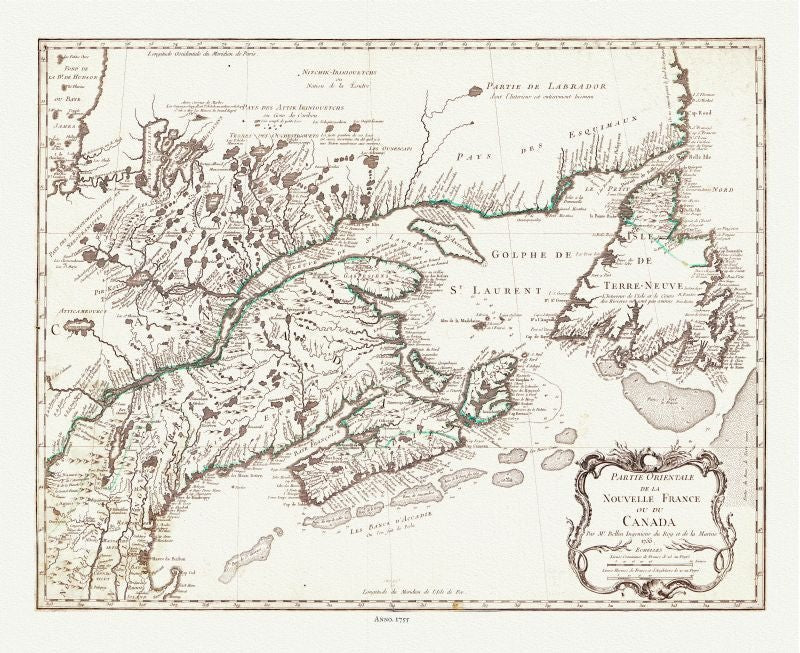 Atlantic Canada: Bellin, Partie Orientale de la Nouvelle France ou du Canada, 1755 - The Map Chest