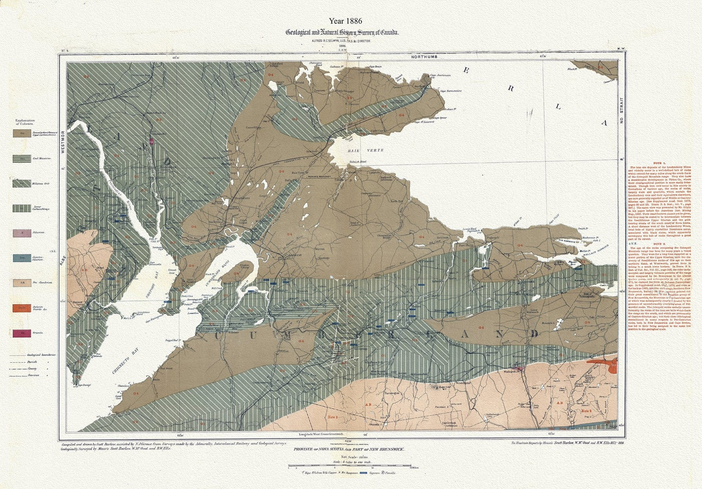 Atlantic Canada: Geological Map of Nova Scotia and New Brunswick, 1886 - The Map Chest