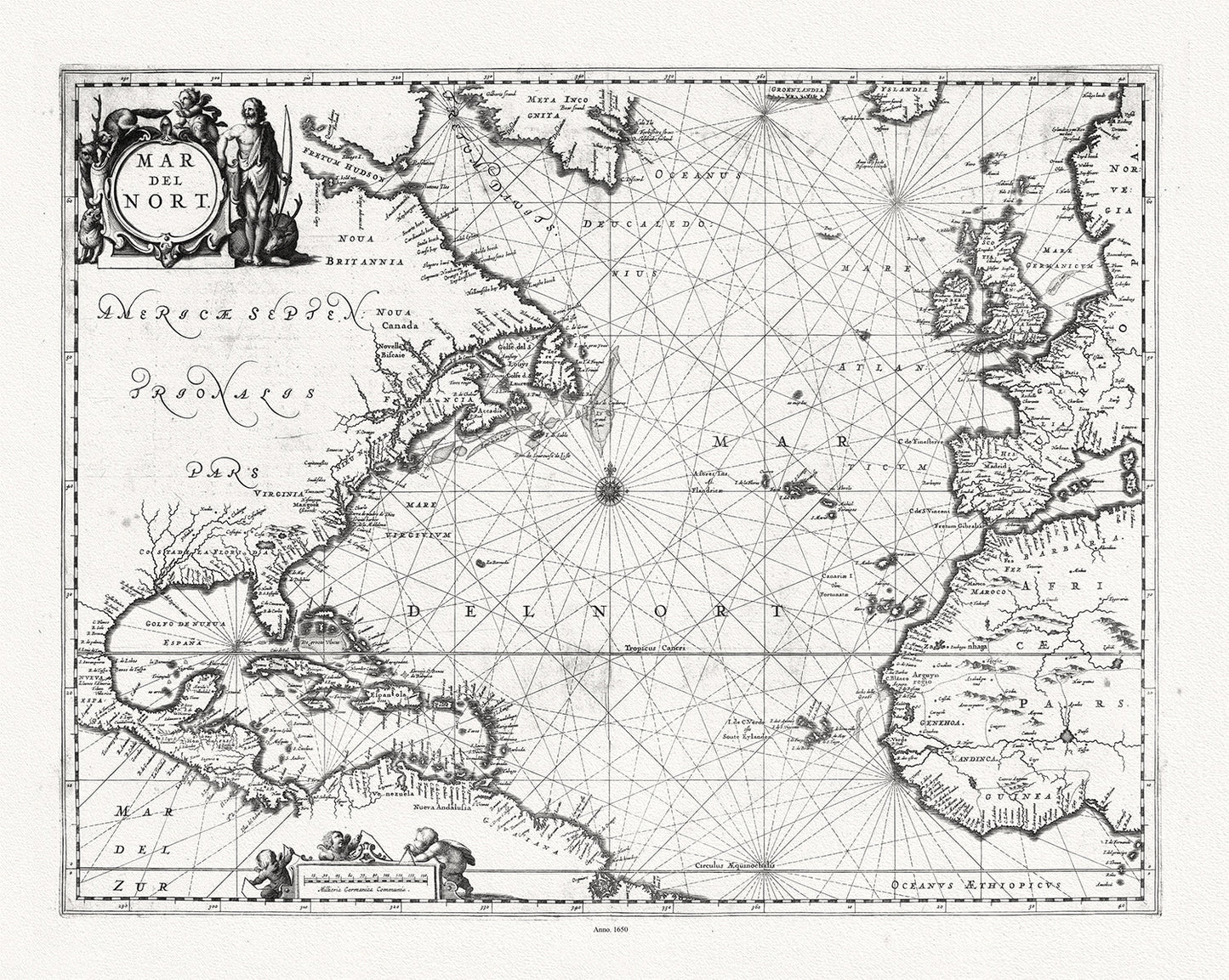 Atlantic Ocean: Jansson, Mar del Nort,1650 - The Map Chest