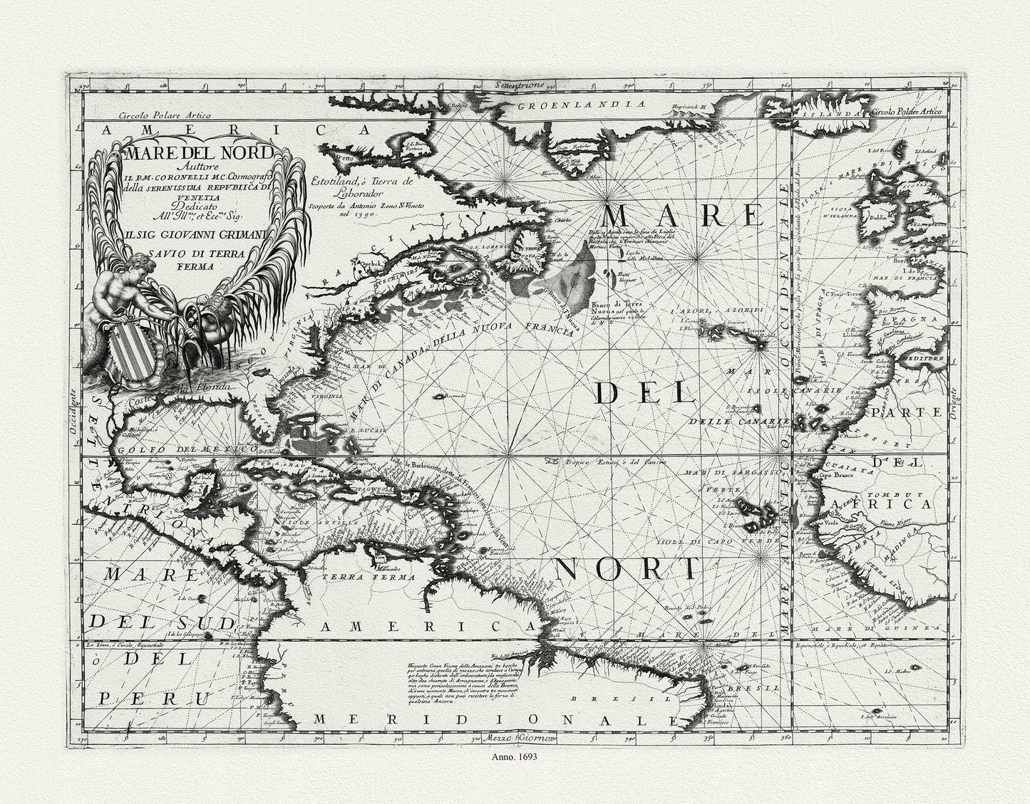 Atlantic Ocean: Mare del Nord, 1693 Coronelli (Vicenzo 1650 - 1718) - The Map Chest
