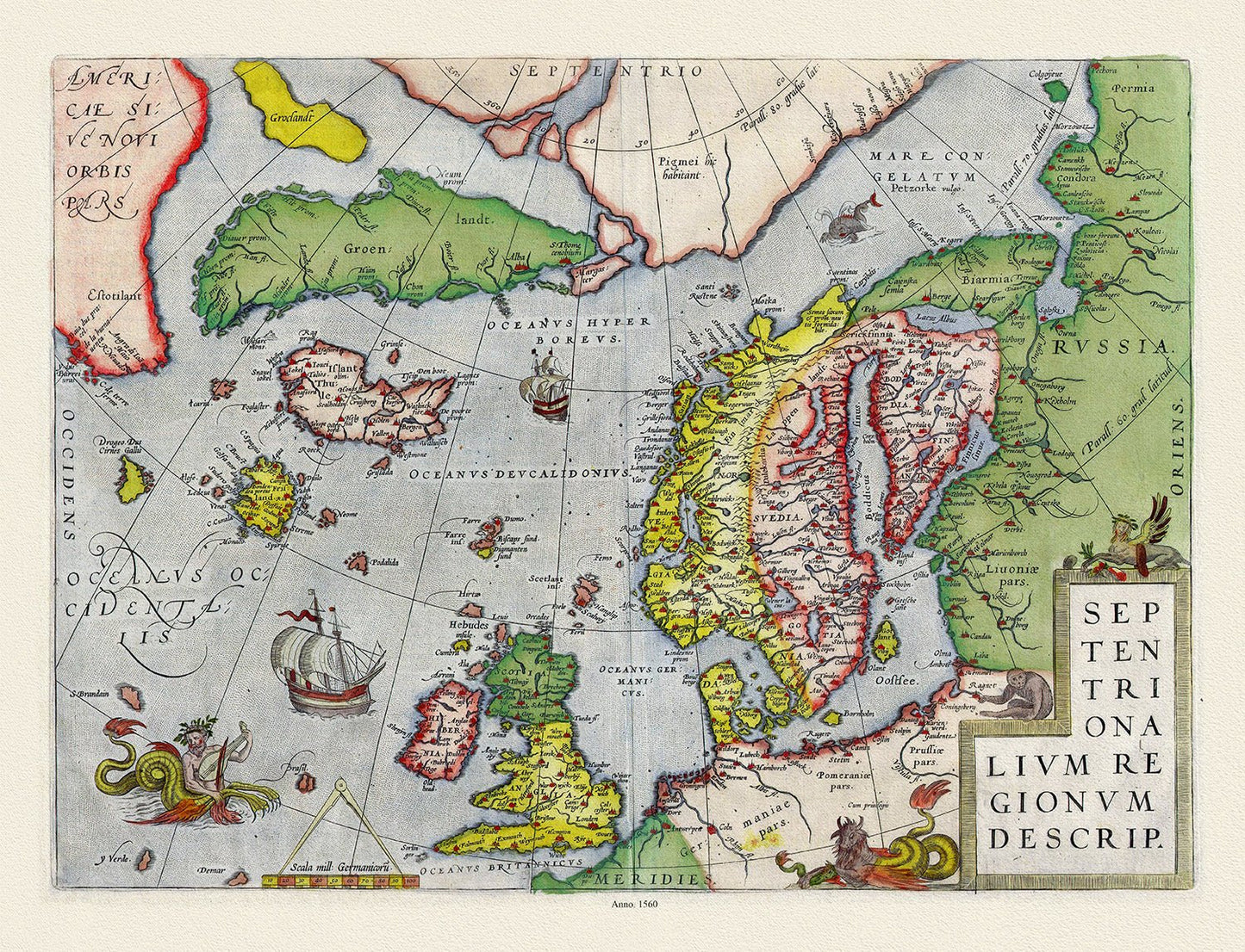 Atlantic Ocean: Ortelius, Abraham, Septentrionalivm regionvm descrip, (North Atlantic Region), 1560 - The Map Chest
