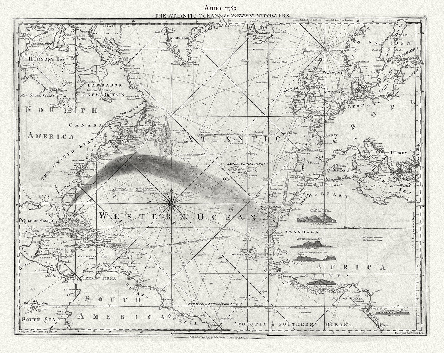 Atlantic Ocean: The Atlantic Ocean, 1787, Thomas Jefferys auth. - The Map Chest