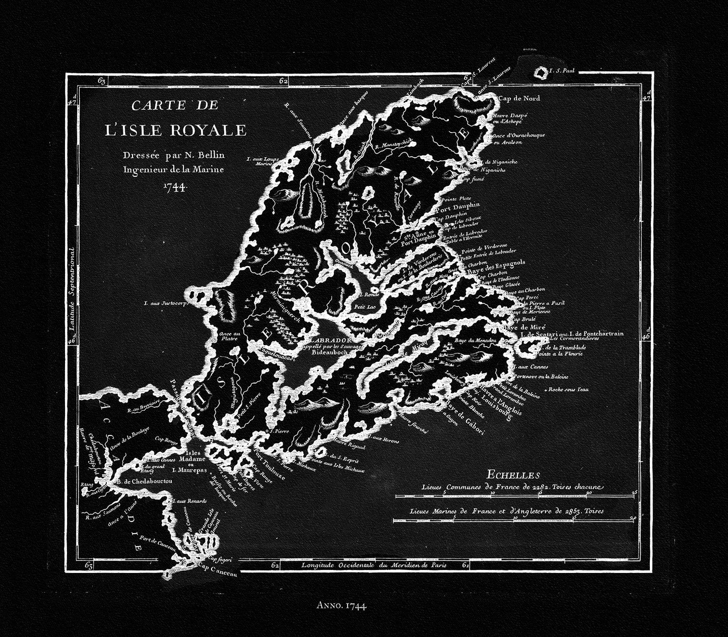Bellin, Carte de L'isle Royalee,, Nova Scotia, 1744 Ver. BWI - The Map Chest