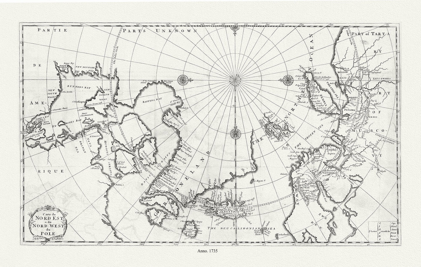 Canada: Arctic, Northern and Polar Exploration: Carte du nord est & du nord west du Pole, 1735, Bernard auth. - The Map Chest