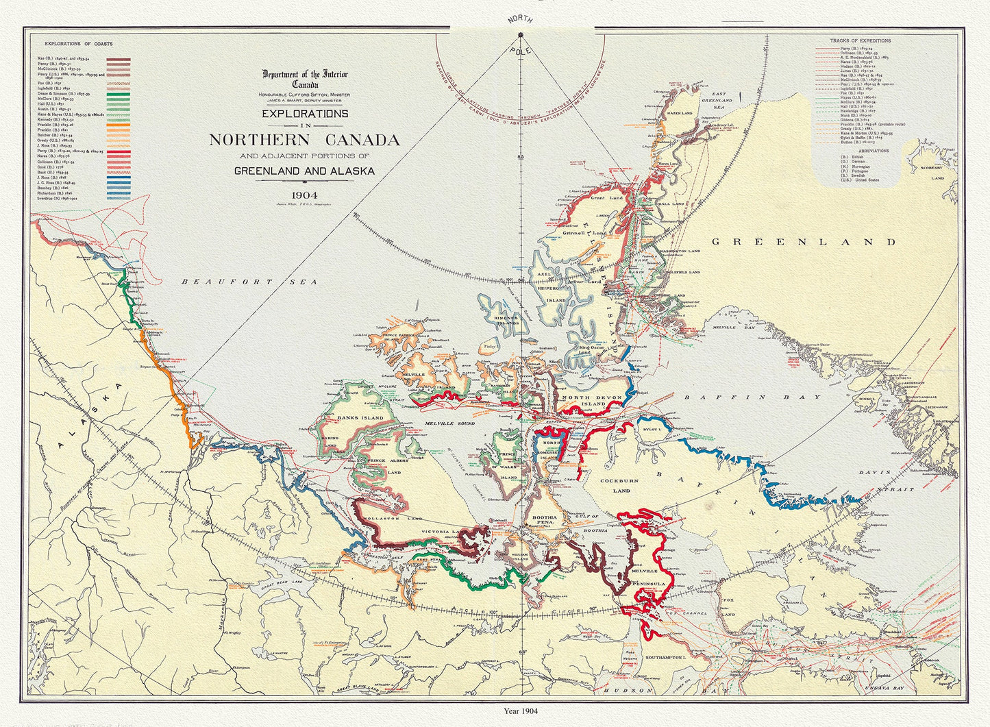 Canada: Arctic, Northern and Polar Exploration: Explorations in northern Canada and adjacent portions of Greenland and Alaska, 1904 Ver. II - The Map Chest