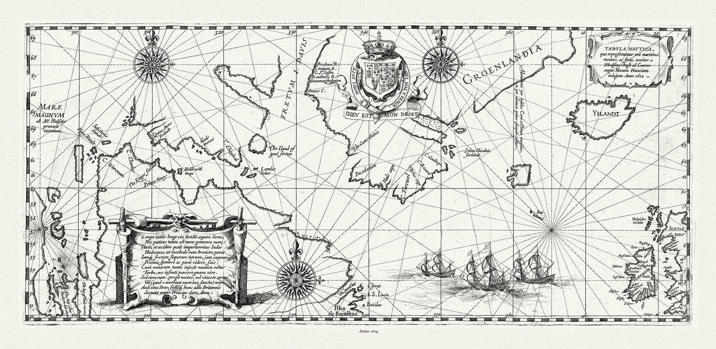Canada: Arctic, Northern and Polar Exploration: Tabula nautica, qua repraesentantur orae maritimae meatus, ac freta, noviter a IHudsono Anglo,1624, Gerardi auth - The Map Chest