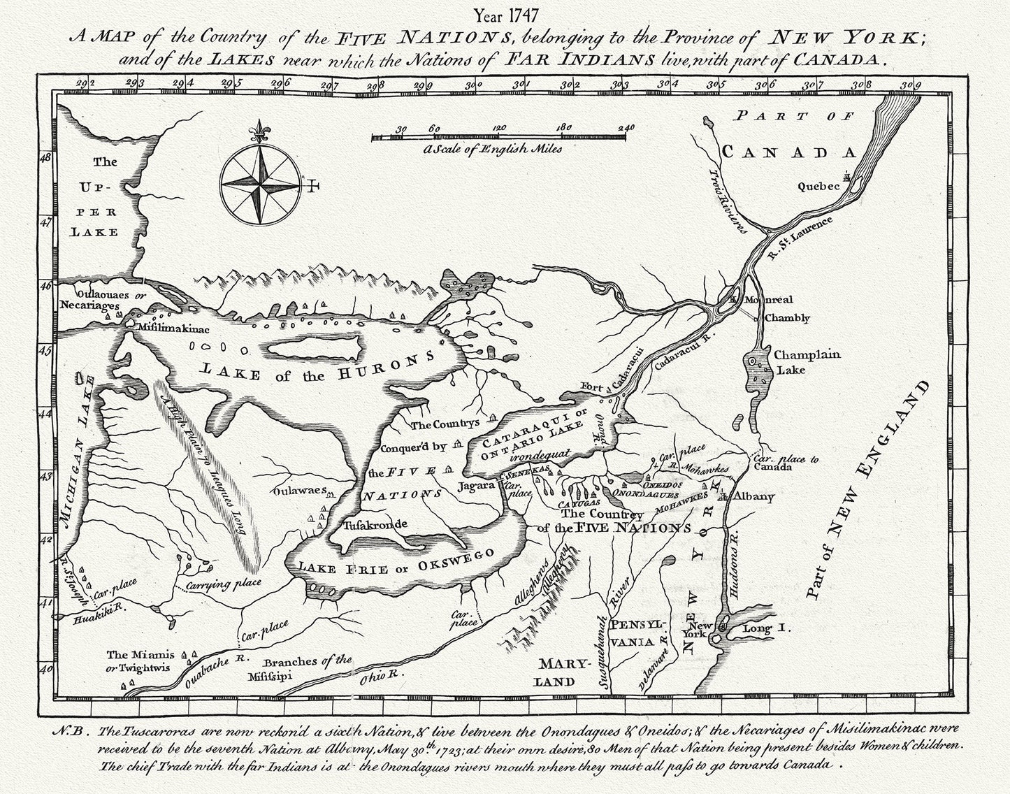 Canada First Peoples: A Map of the Country of the Five Nations, belonging to the Province of New York; and of the Lakes near,1747 - The Map Chest
