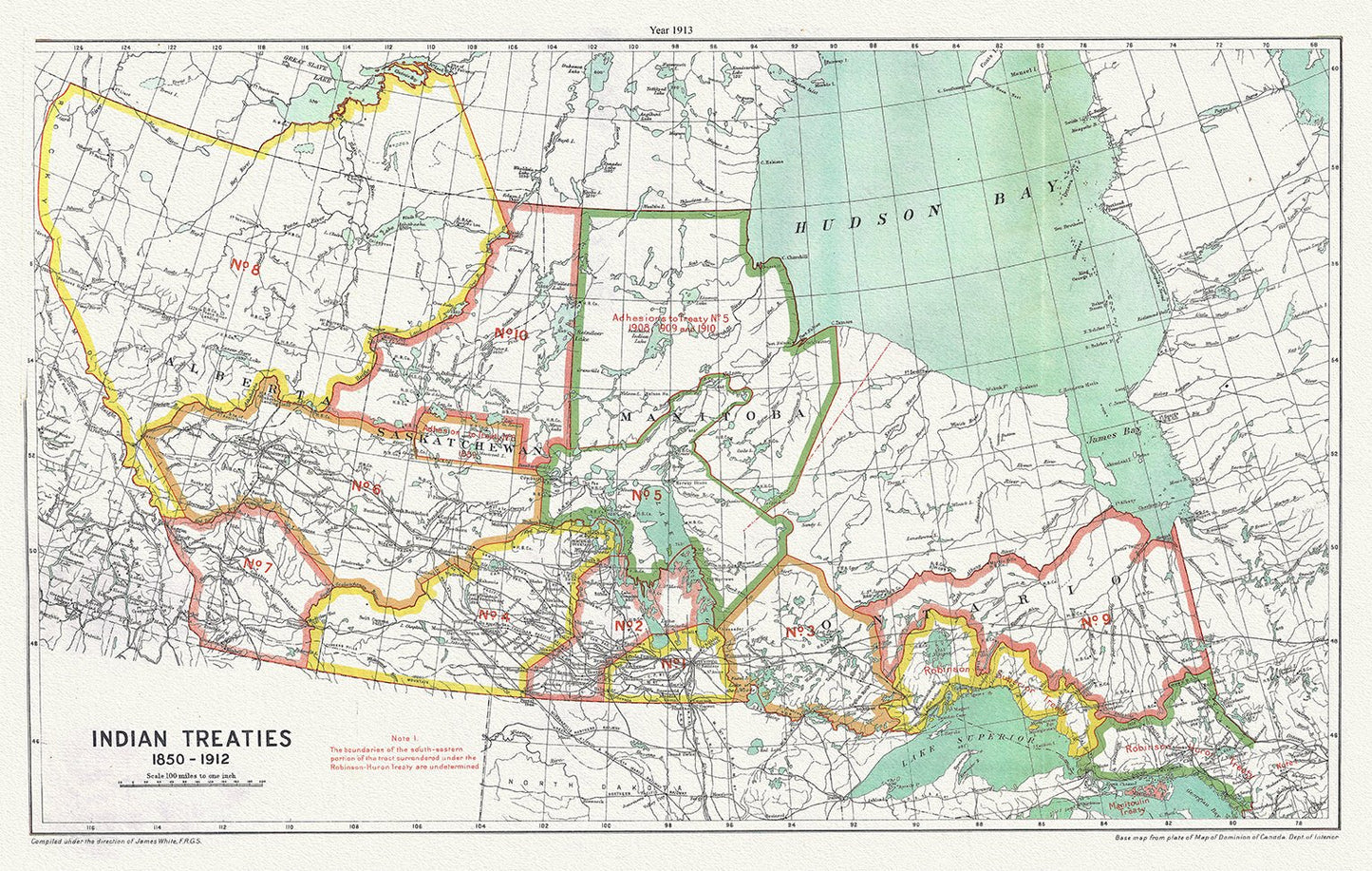 Canada First Peoples: Indian Treaties 1850 - 1912, 1913, 19 x 36" - The Map Chest