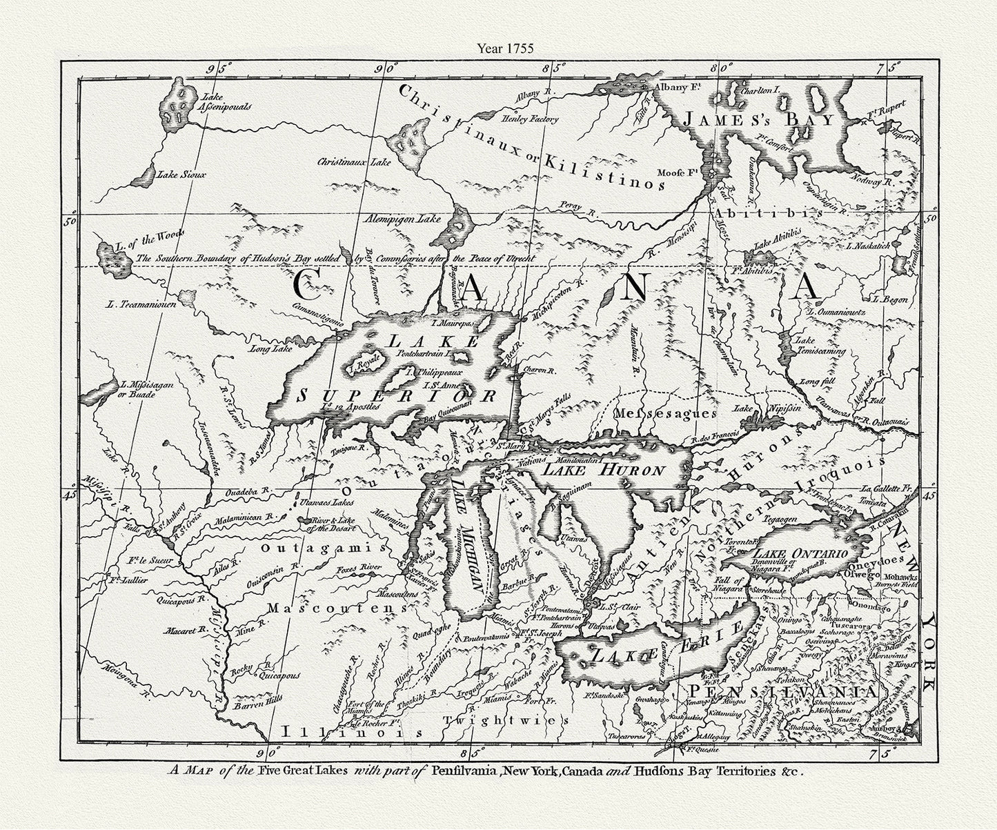 Canada: Great Lakes: A map of the five Great Lakes with part of Pensilvania, New York, Canada and Hudsons Bay territories &c.,1755 - The Map Chest