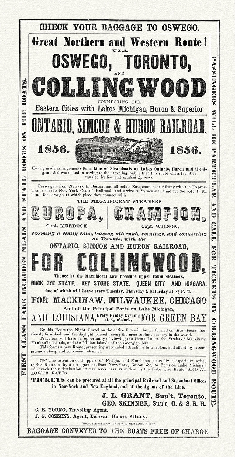 Canada: Great Lakes: Georgian Bay: Railways to Collingwood, 1856 - The Map Chest