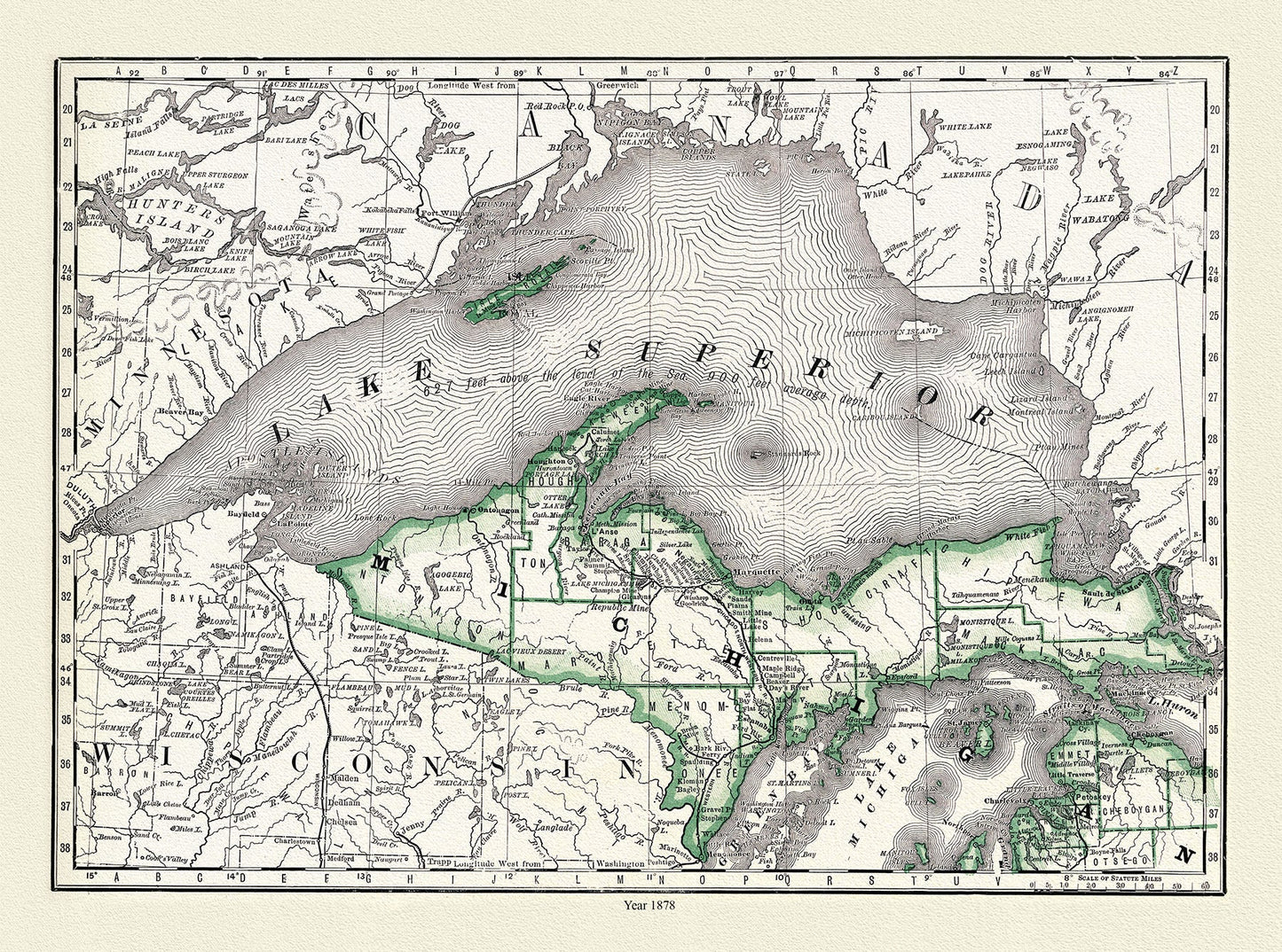 Canada: Great Lakes: Rand, McNally & Co., Lake Superior and Northern Michigan, 1878 - The Map Chest