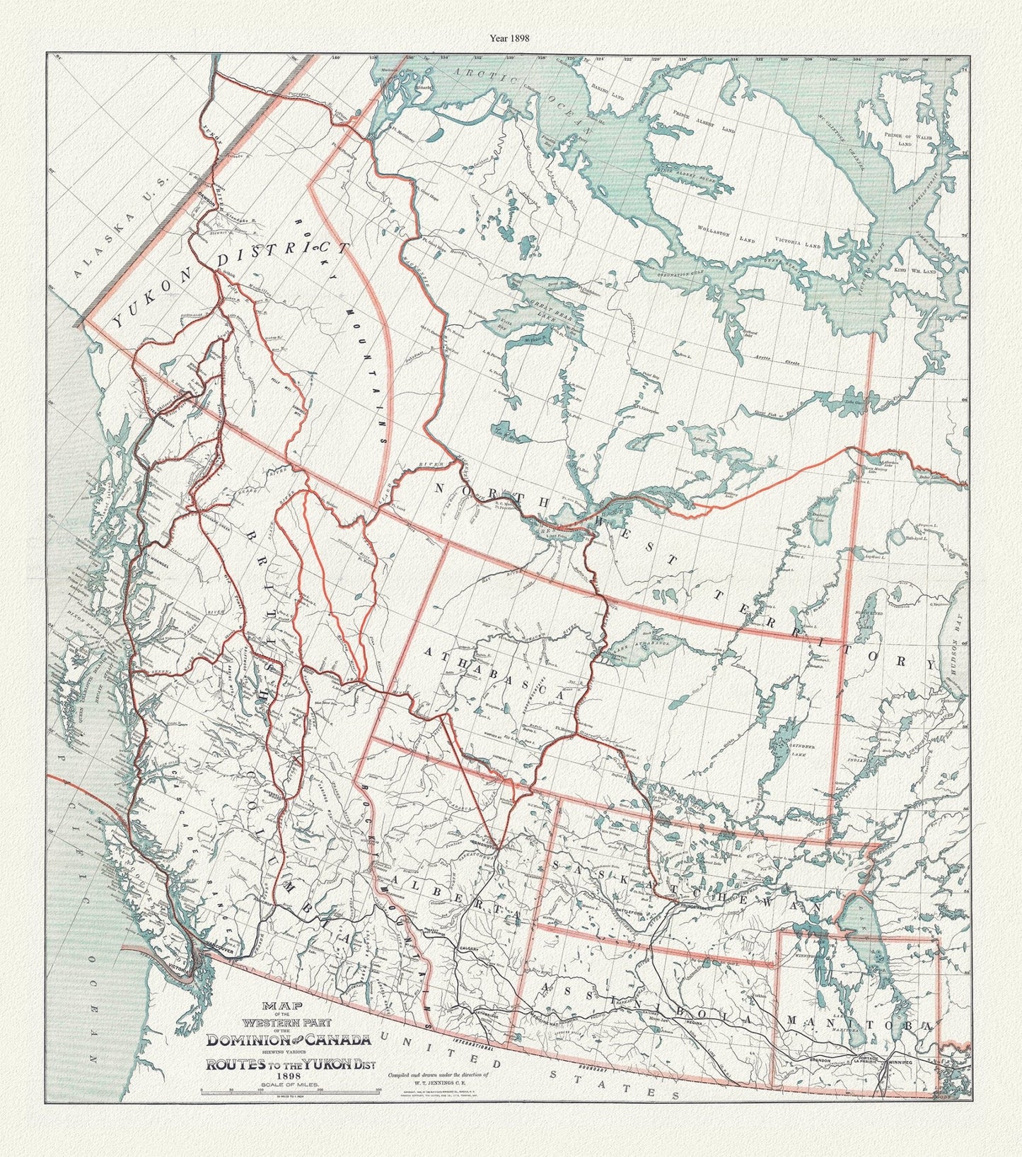 Canada: North and West: Map of the western part of the Dominion of Canada shewing various routes to the Yukon District, 1898 - The Map Chest