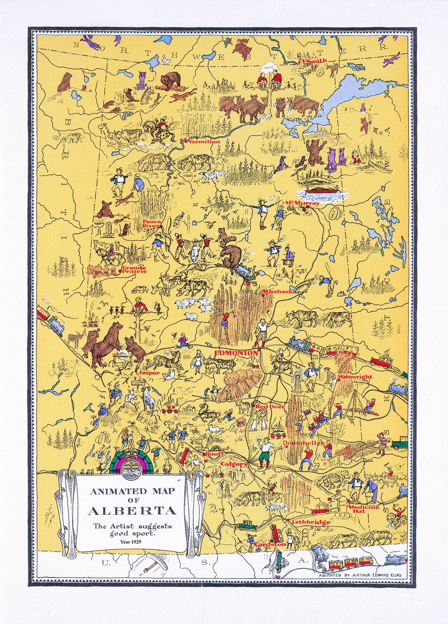 Canada North and West: Master et Elias, An Animated Map of Alberta, 1929a - The Map Chest