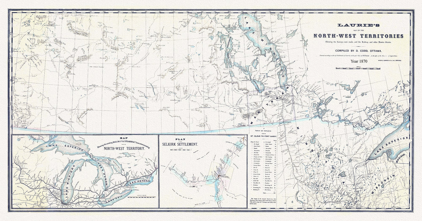 Canada: North and West: North - West Territories shewing the surveys now made, and the railway and other routes thereto.Laurie auth.1870 - The Map Chest