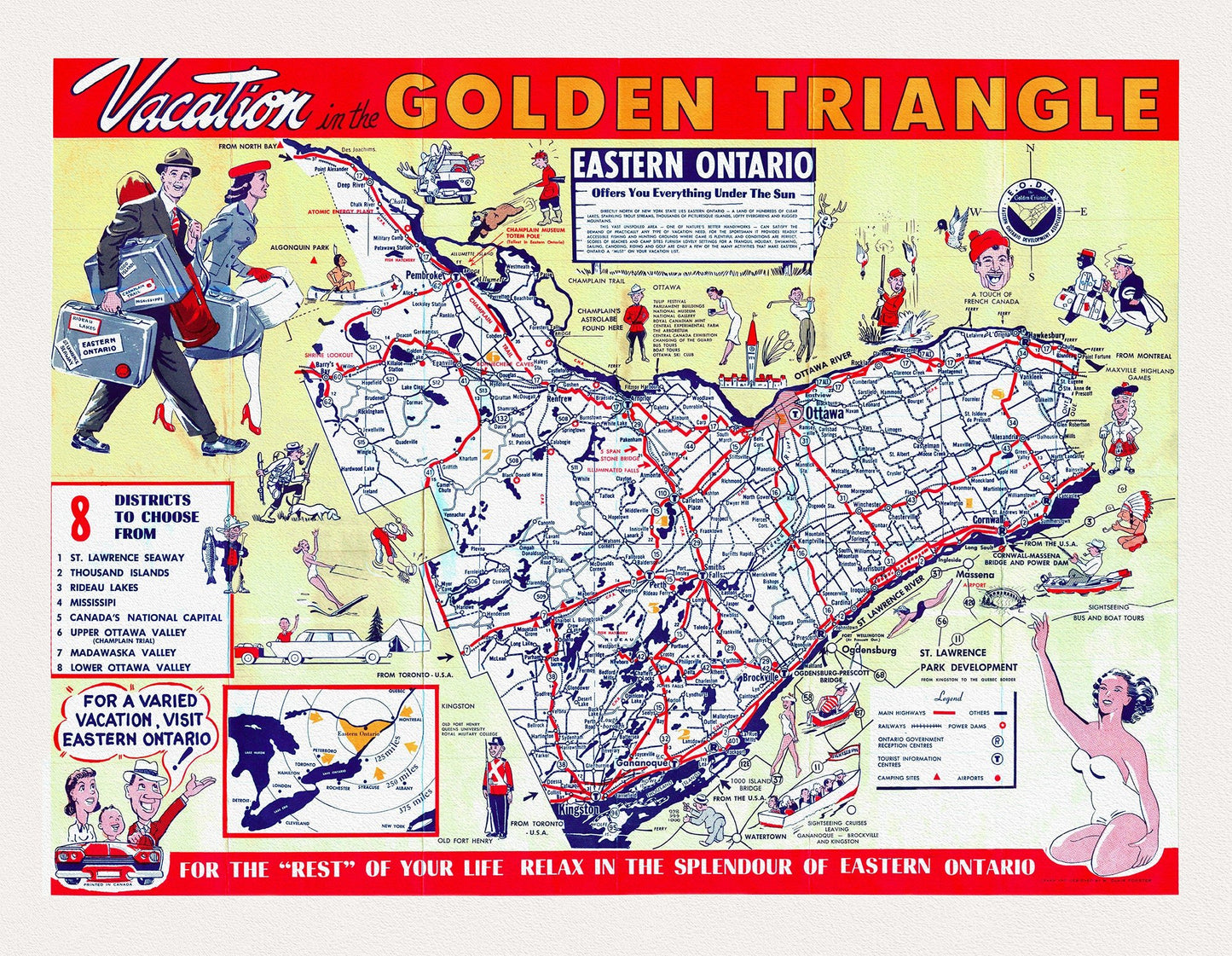 Canada: Ontario: East: Eastern Ontario, Vacation map and guide, 1959 - The Map Chest