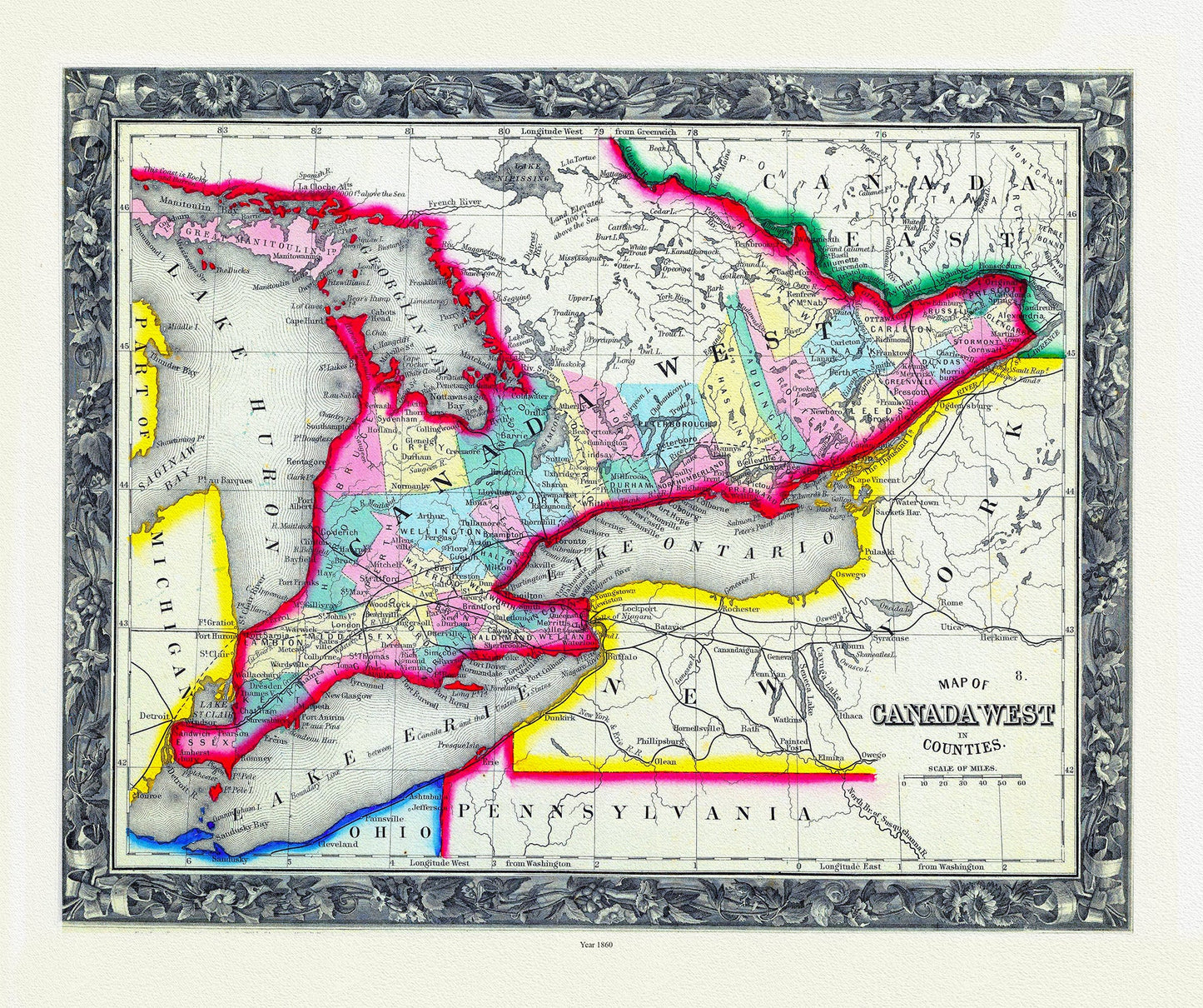 Canada: Ontario: Overall: Map Of Canada West, In Counties, 1860 - The Map Chest