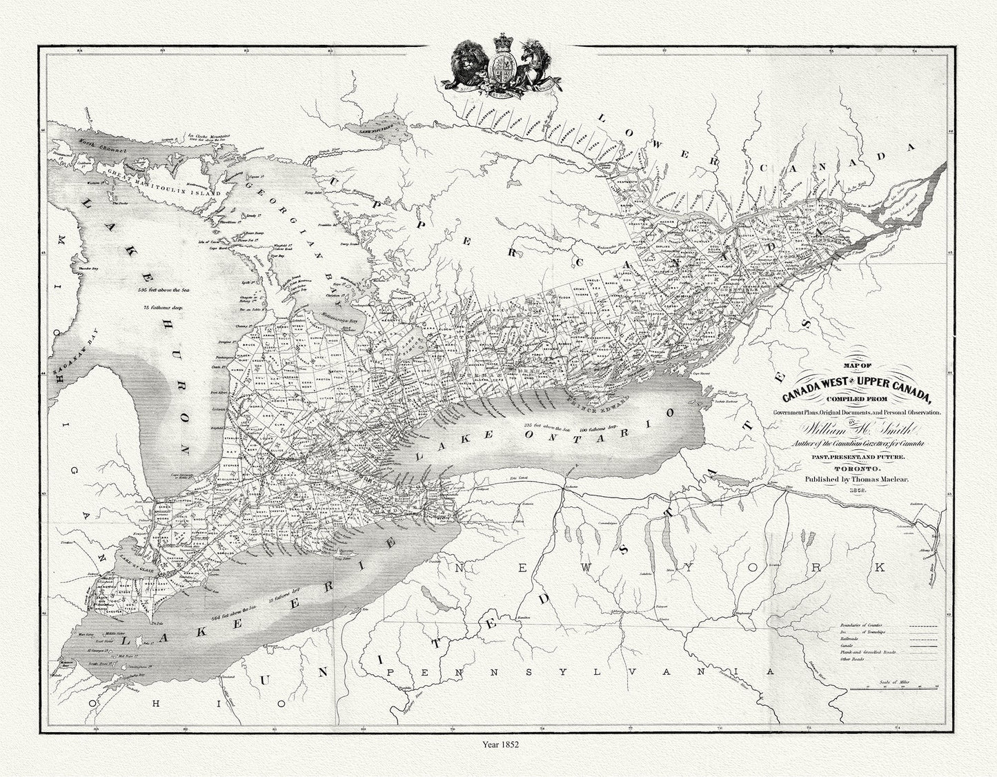 Canada: Ontario: Overall: Map of Canada West or Upper Canada, 1852, Smith auth. - The Map Chest