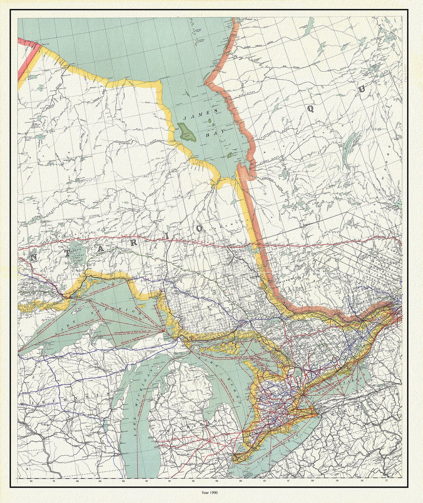 Canada: Ontario: Overall: Ontario, Railways, 1900 - The Map Chest