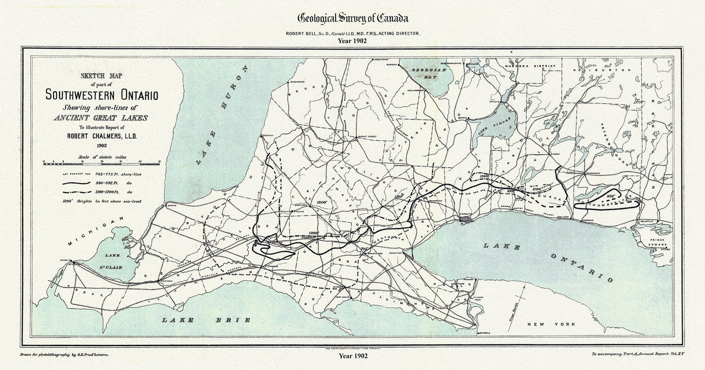 Canada: Ontario: Overall: Ontario, Showing the Ancient Shorelines of the Great Lakes, 19 x 48" - The Map Chest