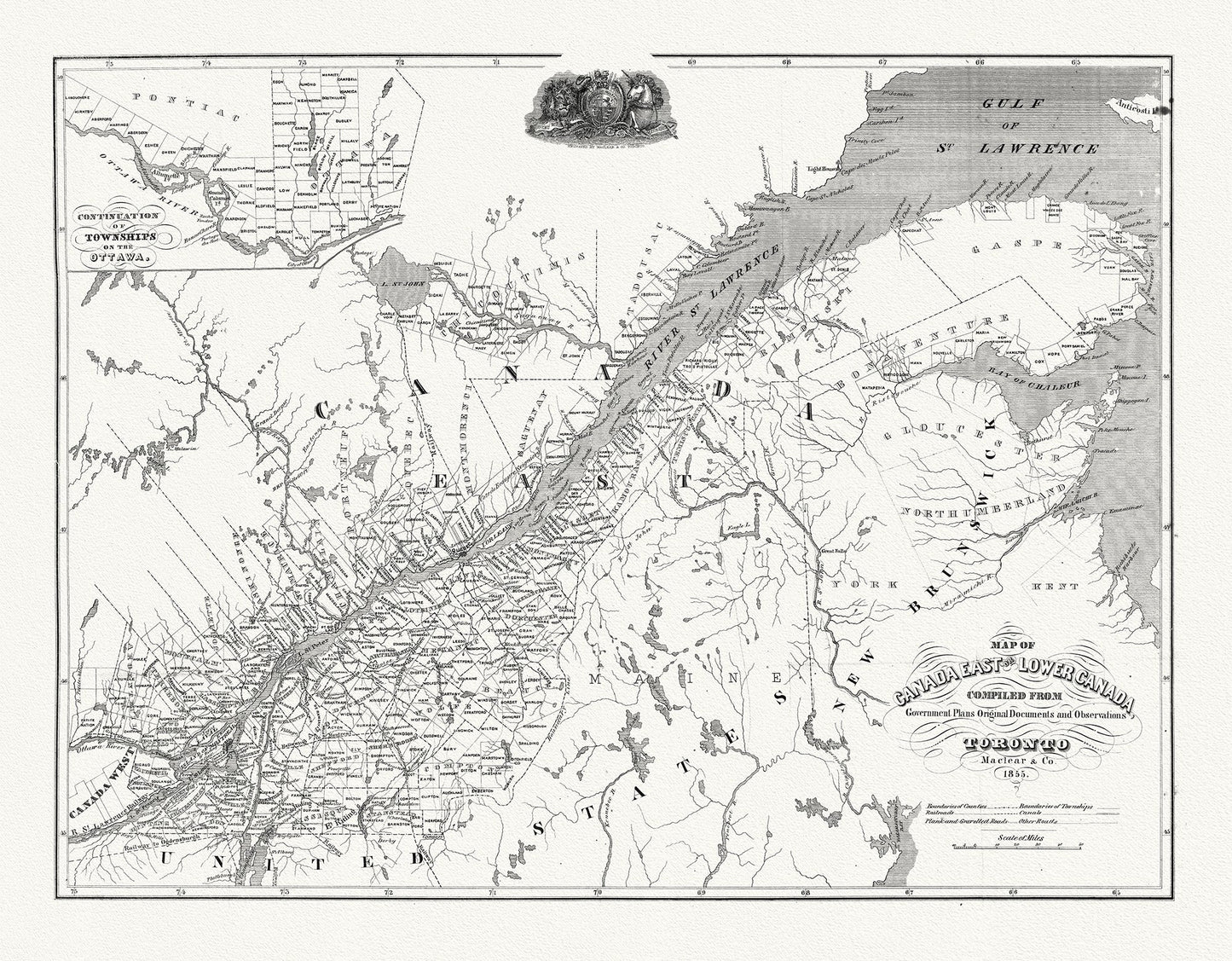 Canada: Quebec: St. Lawrence River Valley: Maclear, Map of Canada east or lower Canada, 1850 - The Map Chest