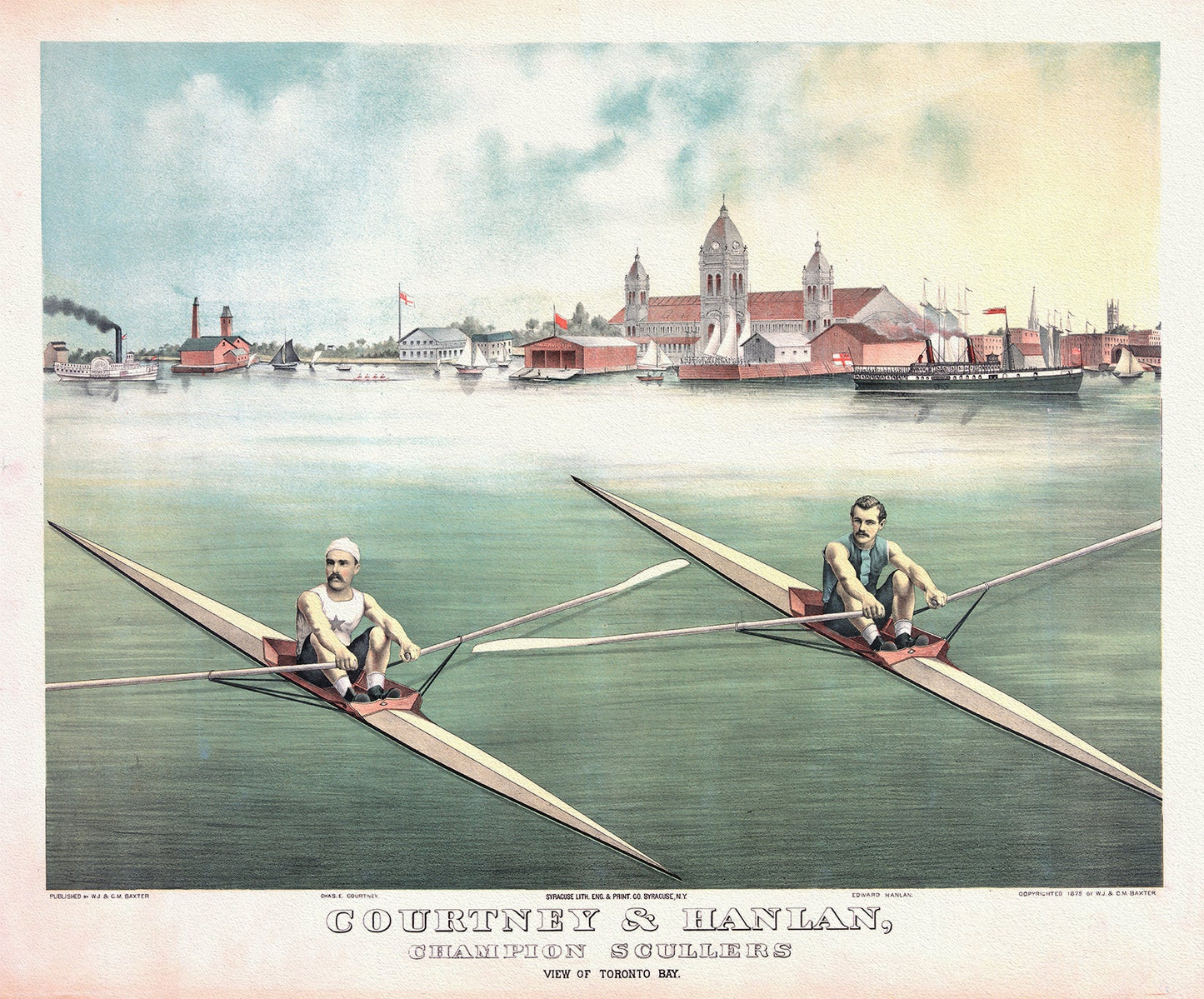 Canada: Toronto Maps: Waterfront: Courtney & Hanlan, Champion Scullers, View of Toronto Bay, 1879 - The Map Chest