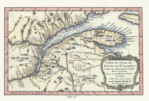 Carte du cours du fleuve de St. Laurent depuis son embouchure jusqu'au dessus de Quebec,1757 Bellin auth - The Map Chest