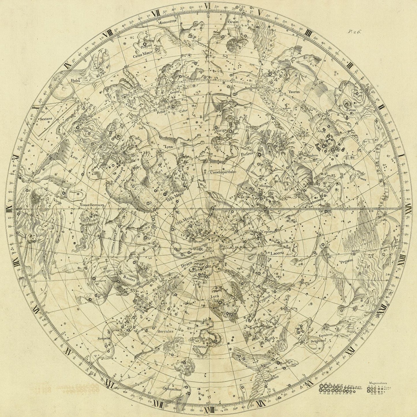 Celestial: Circular Planesphere Plate 26, 1729, Flamsteed auth. - The Map Chest