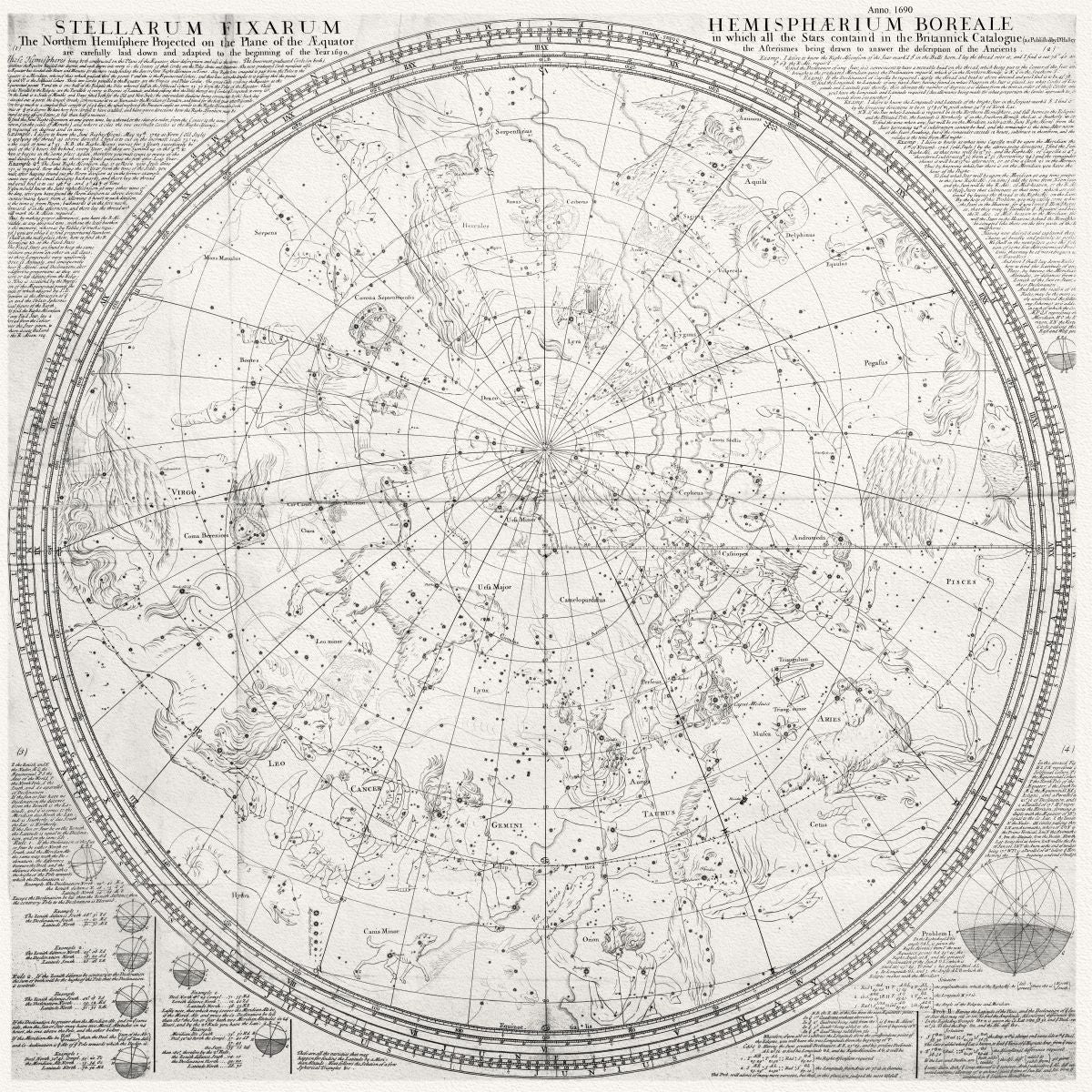 Celestial: Constellation: Constellation, Northern Sky, Stellarum fixarum hemisphaerium boreale, 1690 Halley, Senex auths. - The Map Chest