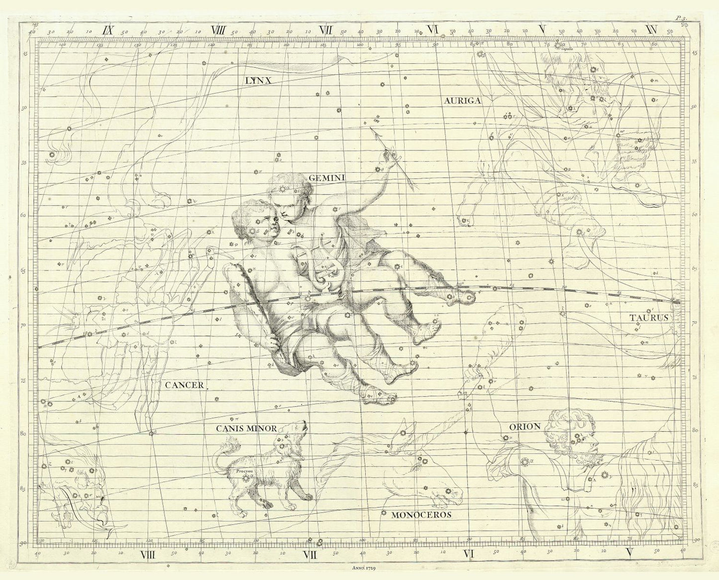 Celestial: Constellation: Gemini, 1729, Flamsteed auth. - The Map Chest