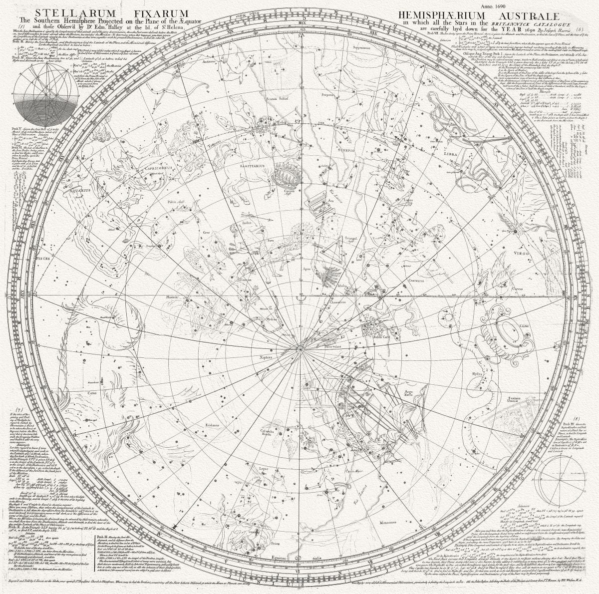 Celestial: Constellation: Southern Sky, Stellarum fixarum hemisphaerium australe, 1692, Halley, Senex auths. - The Map Chest