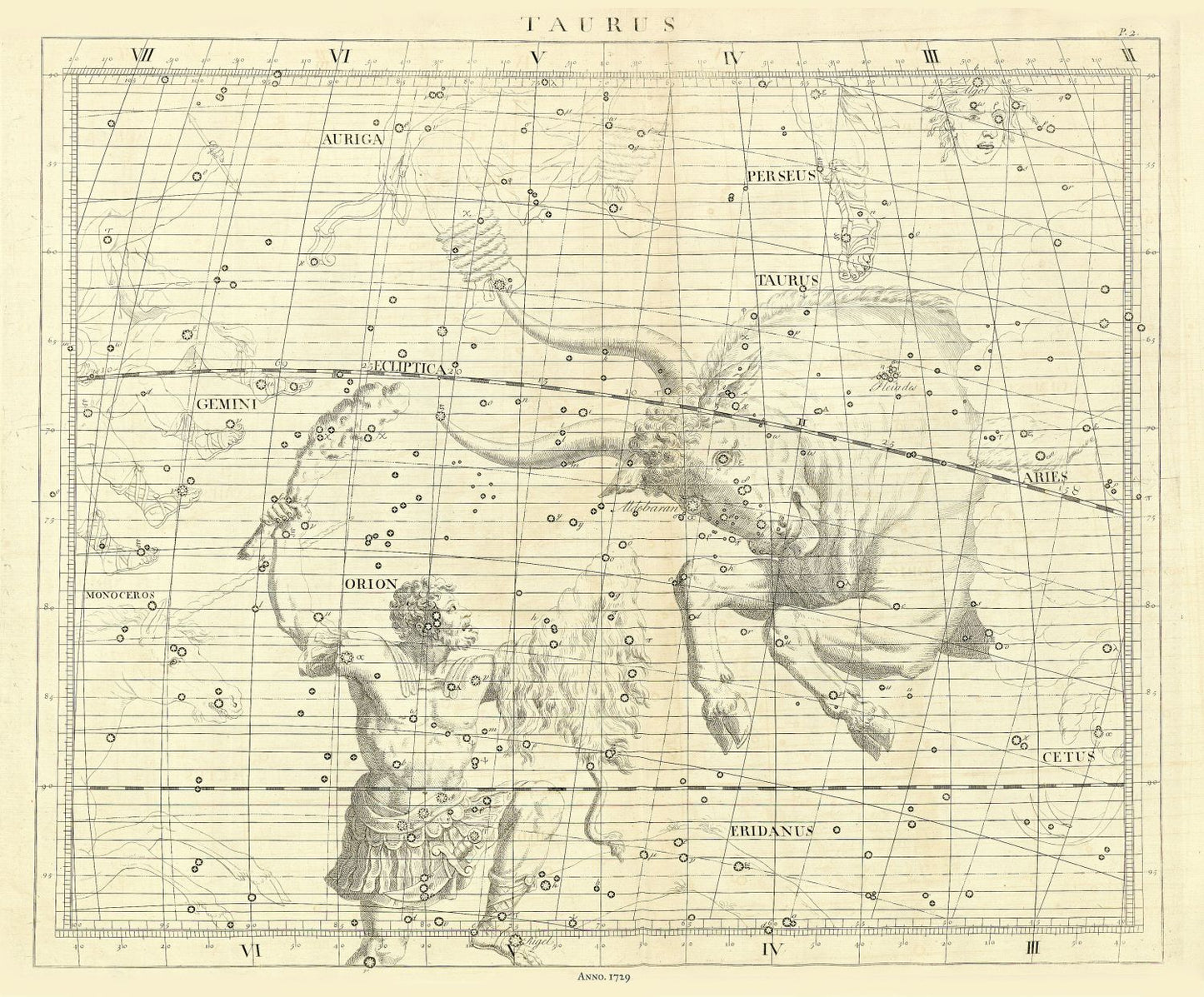 Celestial: Constellation: Taurus, 1729, Flamsteed auth. - The Map Chest