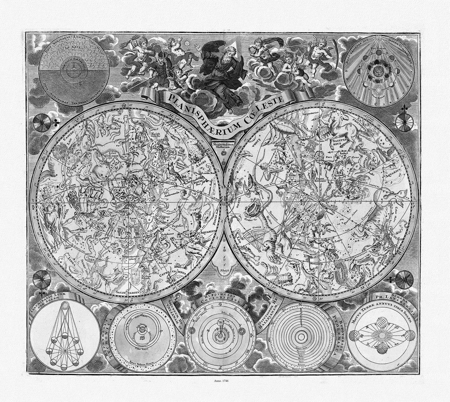 Celestial: Doppelmayr et Homann, Planisphere Coeleste, 1746 Ver. BW - The Map Chest