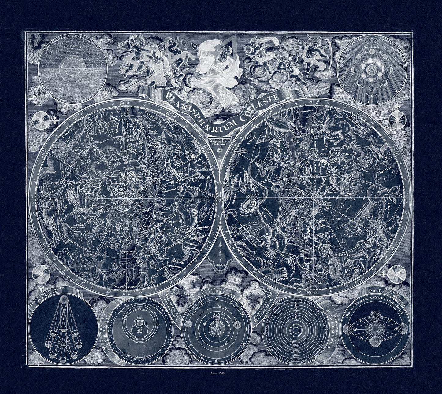 Celestial: Doppelmayr et Homann, Planisphere Coeleste, 1746 Ver. Cyanotype - The Map Chest
