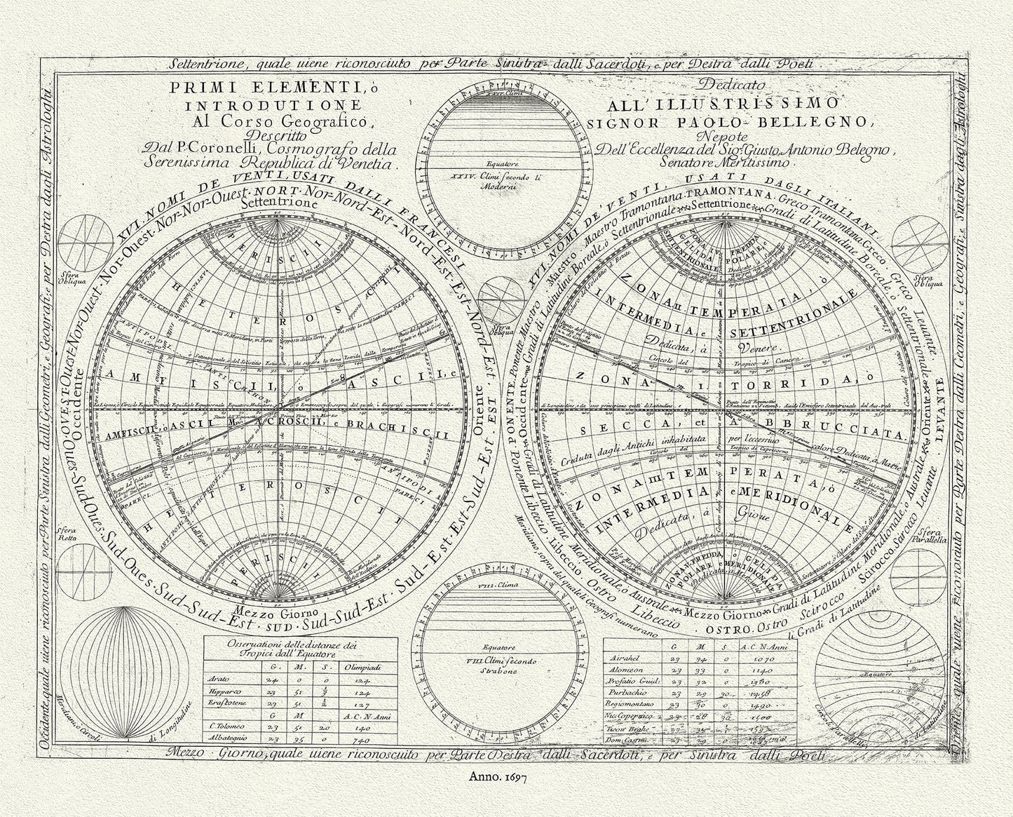 Celestial: Earth Geometry,1697, Coronelli et Accademia cosmografica degli Argonauti - The Map Chest