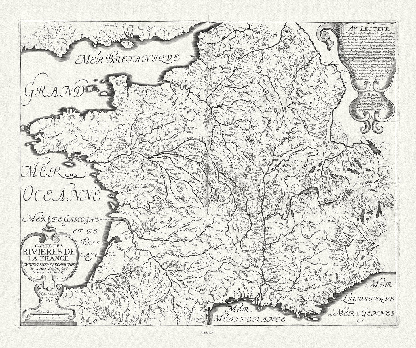 Europe: Carte des Rivieres de la France,1634, Sanson auth. - The Map Chest