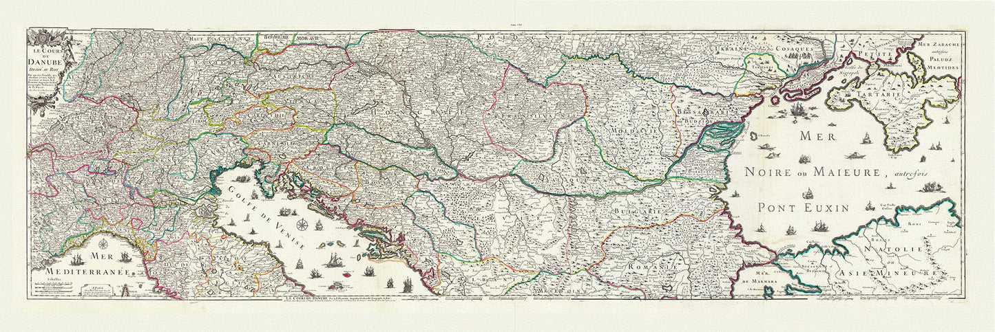 Europe: East: Danube River Valley: Placide de Sainte - Helene et DuVal, Le course du Danube, 1703, 19x40" - The Map Chest