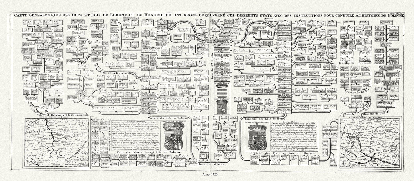 Europe: East: Hungary, Boemia, Carte Genealogique des Ducs et Rois de Boheme et de Hongrie qui ont Regne ou Governe ces Differents Etats, 1720, ,Henri Chatelain - Tome IV. No. 27. - The Map Chest