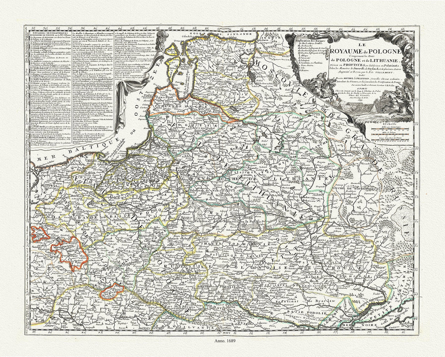 Europe: East: Poland: Le Royaume de Pologne Comprenant les Etats de Pologne et de Lithuanie, divisez en Provinces; et subdivisez en Palatinats, 1689, Nolin auth., - The Map Chest