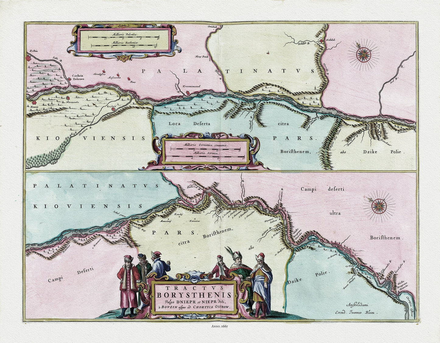 Europe: East: Ukraine: Blaue, Tractvs Borysthenis Vulgo Dniepr et Niepr dicti,(Ukraine) Pl. 1, 1665 Ver. DS - The Map Chest