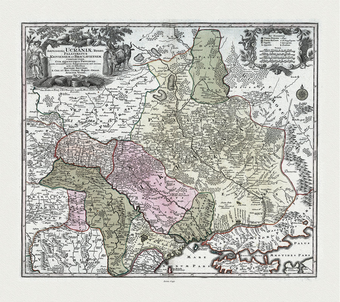 Europe: East: Ukraine: Seutter, Amplissima Ucraniae Regio, Palatinatus Kioviensum et Braclaviensum, 1740 DS60 - The Map Chest