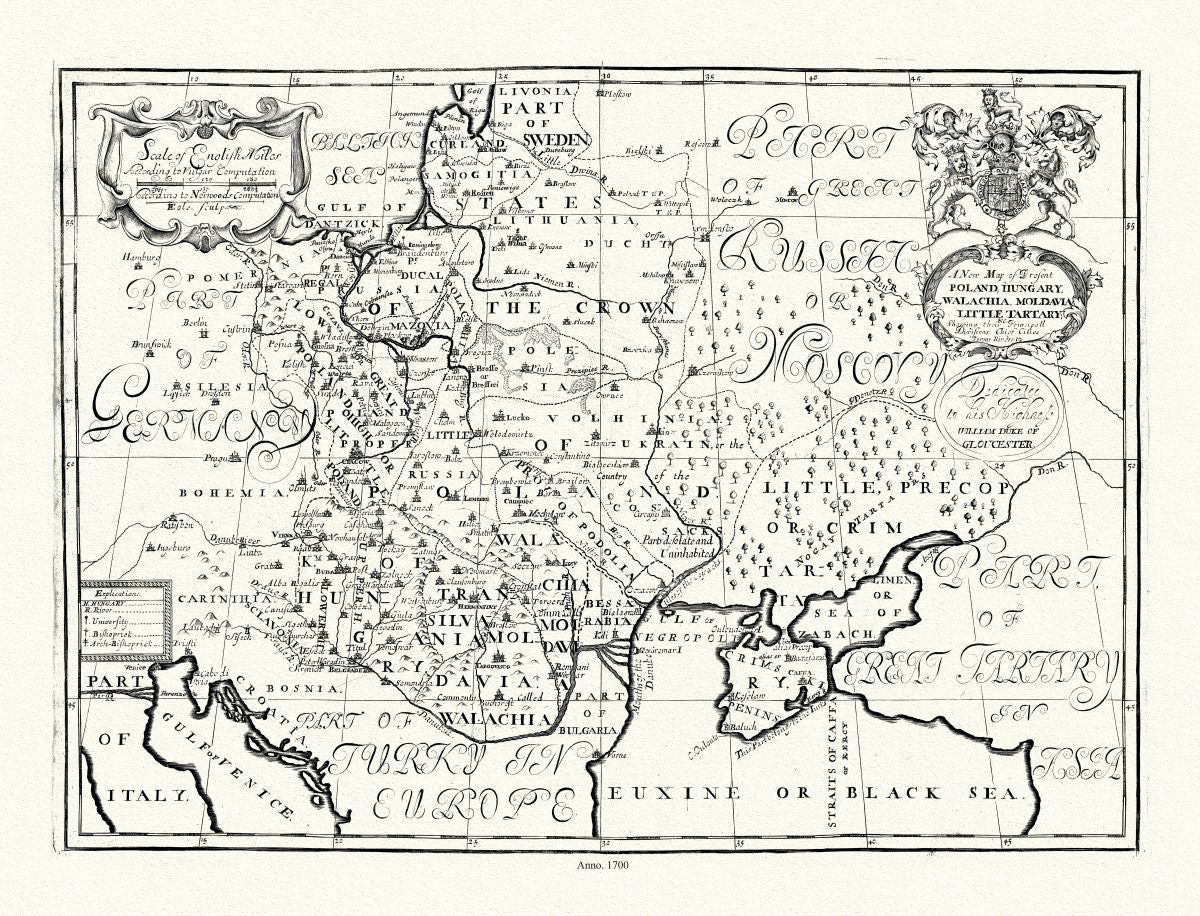 Europe: Eastern: A New map of Present Poland, Hungary, Walachia, Moldavia, Little Tartary &c. Wells auth., 1700 - The Map Chest