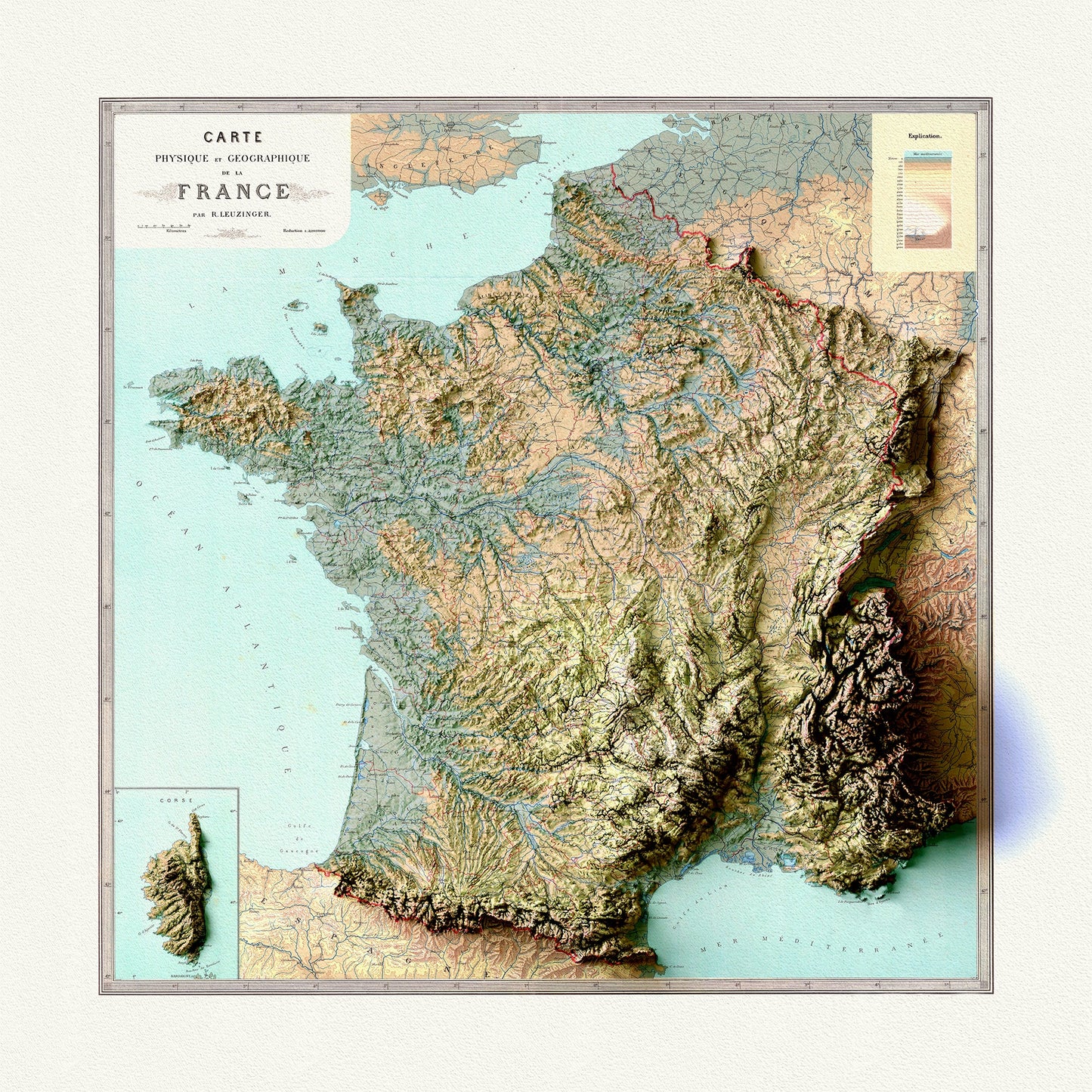 Europe: France, A vintage map in high relief - The Map Chest