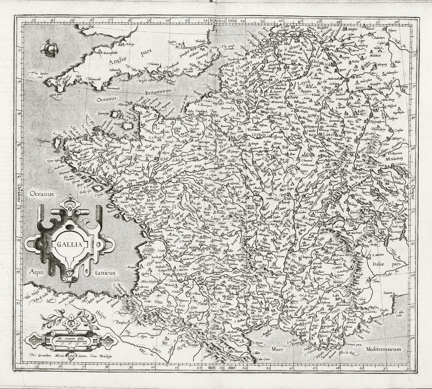 Europe: France: Gallia. Per Gerardum Mercatorem. Cum Privilrgio.1585 - The Map Chest